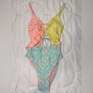 Altar'd State Floral One Piece Swimsuit - Pink, Yellow, and Blue